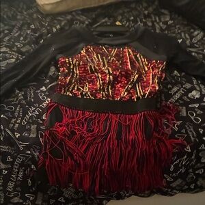 Sparkling Sequin Fringe Dance Costume - Black and Red